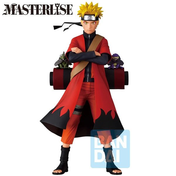 Figurine Naruto Uzumaki avec regard déterminé et crapauds sur le rouleau vue de face rapprochée