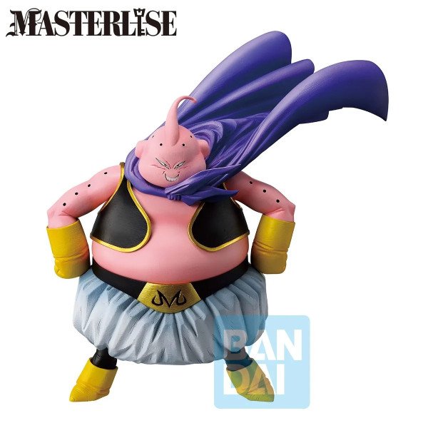 Figurine Majin Buu Ichibansho de Dragon Ball Z vue de face avec grand sourire et cape violette déployée