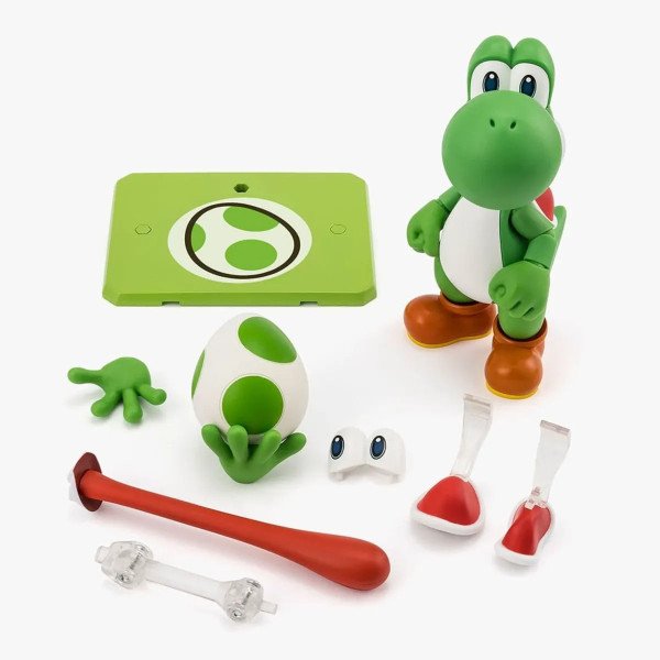 Figurine Yoshi S.H. Figuarts de Super Mario avec accessoires, œuf vert, langue amovible et support