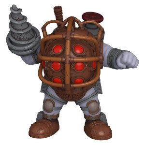 Figurine Super Sized Funko POP Bouncer Big Daddy de Bioshock vue de face avec foret gris et casque cuivré aux hublots rouges