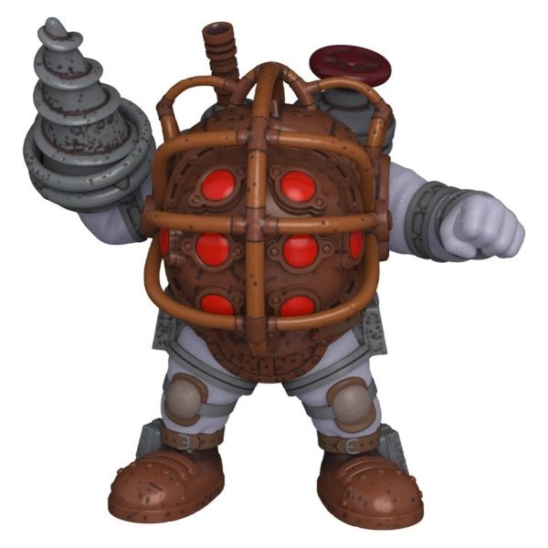 Figurine Super Sized Funko POP Bouncer Big Daddy de Bioshock vue de face avec foret gris et casque cuivré aux hublots rouges