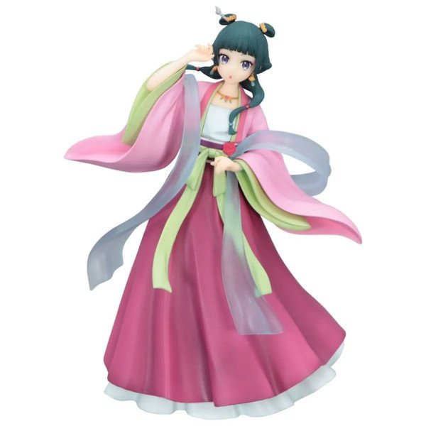 Figurine Maomao Trio-Try-iT en tenue rose et verte, vue de face sur fond blanc