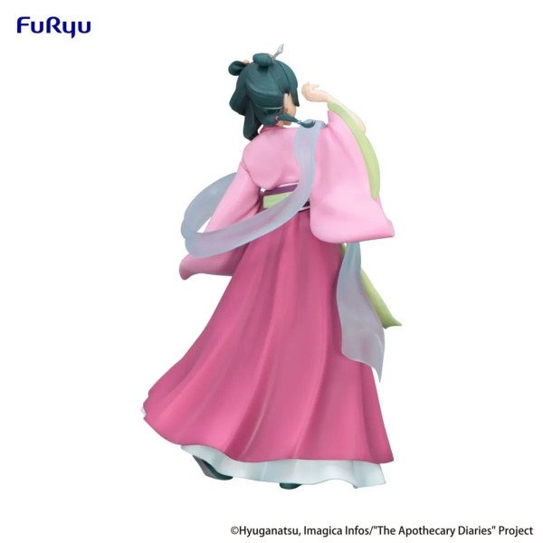 Figurine Maomao vue de dos, avec robe rose détaillée et longues manches en mouvement