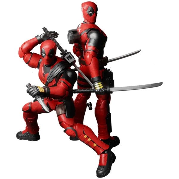 Deux figurines Deadpool Blokees Champion Class 04 en pose dos à dos avec katanas