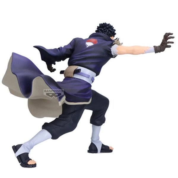 Figurine Obito Uchiha Vibration Stars Banpresto vue arrière trois quarts avec manteau en mouvement