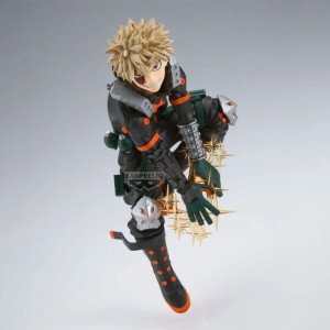 Figurine Katsuki Bakugo II Maximatic My Hero Academia par Banpresto, en pose aérienne avec effets d’explosion