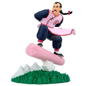 Figurine Tao Pai Pai History Box de Dragon Ball par Banpresto sur fond blanc avec décor de forêt et montagne