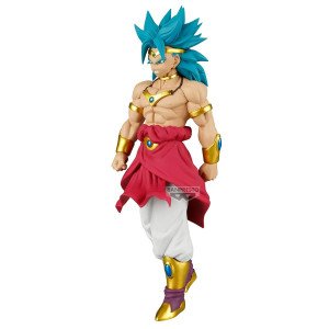 Figurine Broly Dragon Ball GT Solid Edge Works de Banpresto en vue de face, avec cheveux bleus, brassards dorés et tenue rouge 2