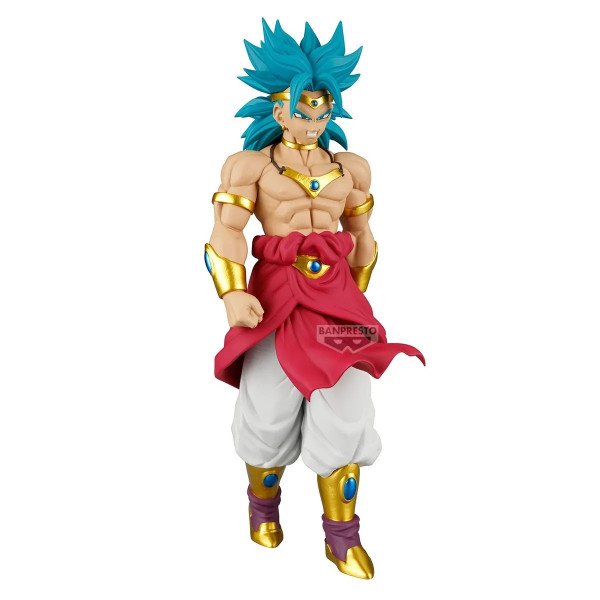 Figurine Broly Dragon Ball GT Solid Edge Works de Banpresto vue trois quarts, sa musculature, sa tenue rouge et ses ornements