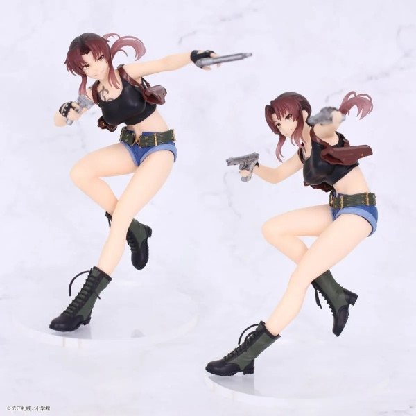 Montage de la figurine PVC Revy Vivit de Black Lagoon avec deux angles de vue sur fond clair