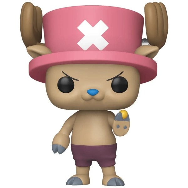 Figurine Funko POP Jumbo Chopper de One Piece, vue de face avec grand chapeau rose et expression déterminée