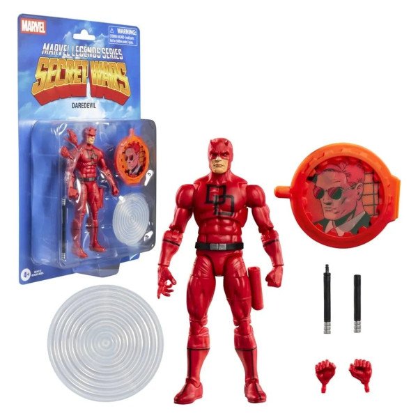 Contenu complet de la figurine Daredevil Marvel Legends Secret Wars avec accessoires et packaging