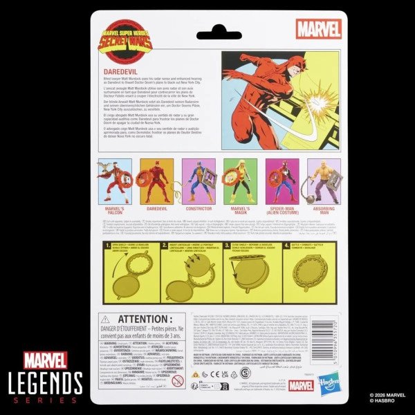 Dos du packaging Daredevil Marvel Legends Secret Wars avec visuel comics et notice