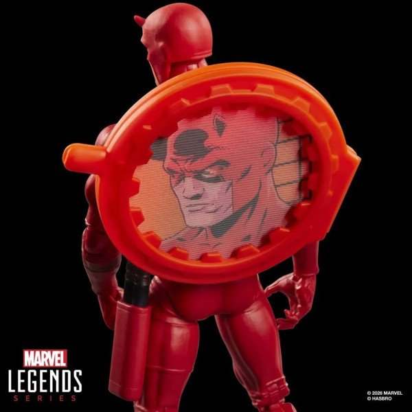 Vue arrière du bouclier lenticulaire orange de Daredevil Marvel Legends Secret Wars