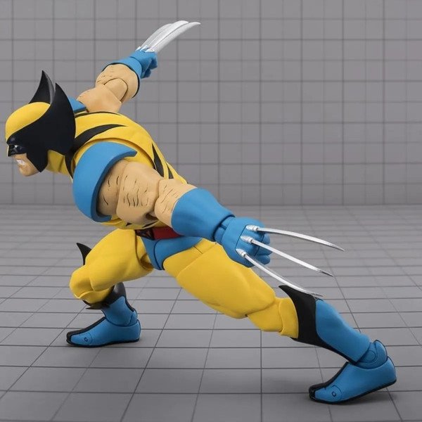 Figurine Marvel Wolverine Gamerverse S.H.Figuarts Bandai de profil en fente offensive, griffes déployées