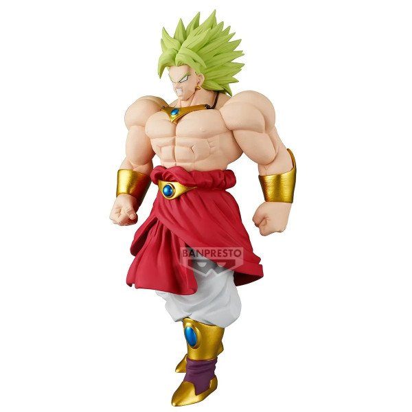 Figurine Broly Banpresto vue trois quarts gauche, poings serrés, dans Dragon Ball Z