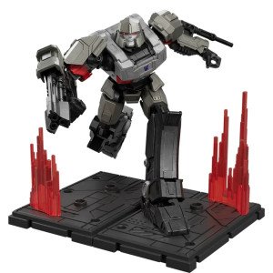 Figurine Megatron Blokees Classic Class 12 en pose d’attaque avec socle noir et effets rouges.