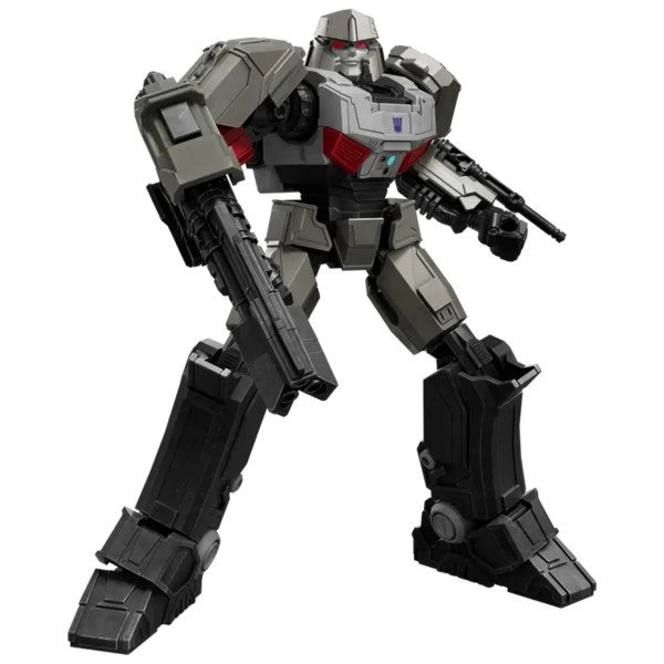 Figurine Megatron Blokees vue de trois quarts, jambes écartées, canon gauche et arme droite.