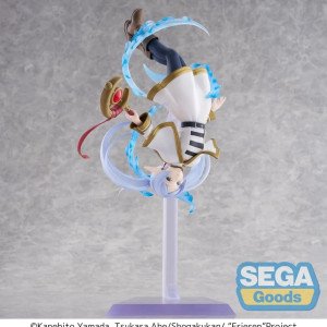 Statuette Frieren Flower Dance FIGURIZMa SEGA, pose renversée avec sceptre et effets bleus.