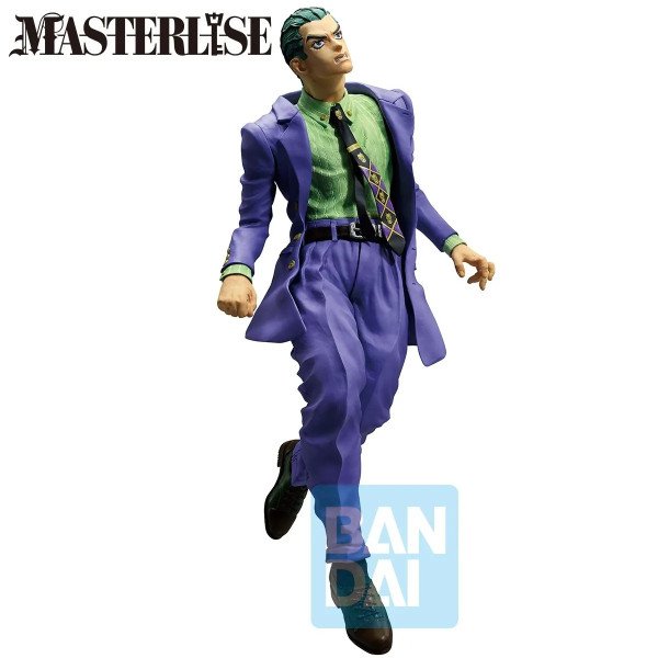 Figurine Kosaku Kawajiri vue en contre-plongée, costume violet en mouvement et chemise verte.