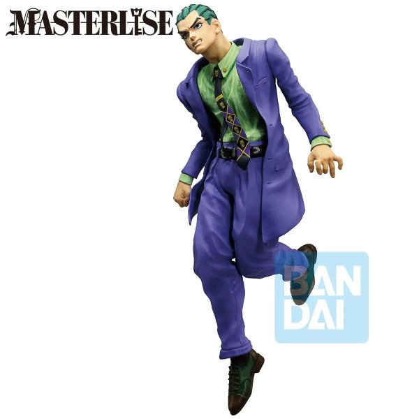 Figurine Kosaku Kawajiri Ichibansho Stand Rush, costume violet, chemise verte et cravate noire.