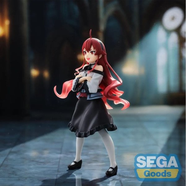 Statuette Eris High Premium SEGA vue de profil gauche, cheveux rouges flottants et robe noire.