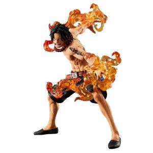 Figurine Portgas D. Ace Grandista Banpresto, torse nu avec flammes translucides autour des bras.