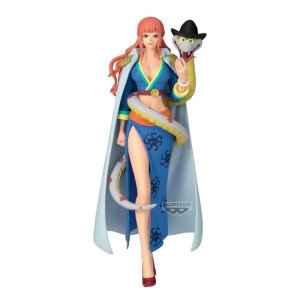 Figurine Gloriosa Battle Record Collection avec cape bleue et serpent Salome coiffé d’un chapeau noir.