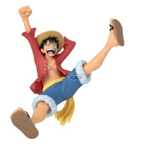 Figurine Monkey D. Luffy Romance Dawn Vol.2 en pose sautée, chapeau de paille et grand sourire.