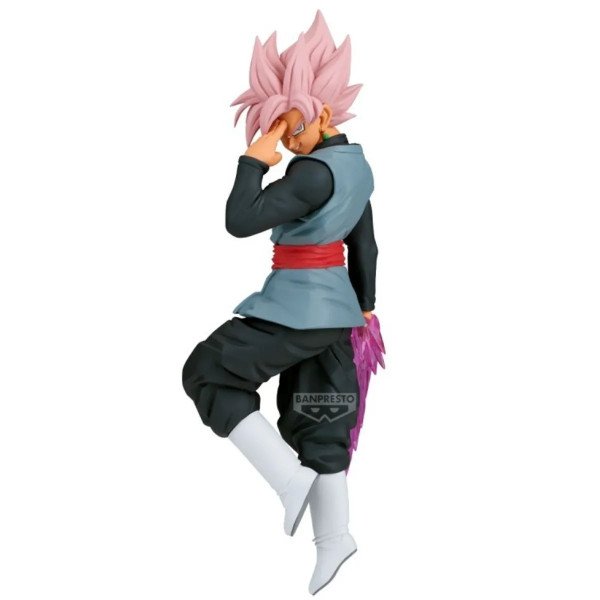 Figurine Goku Black Rosé Match Makers de dos, main sur le visage et aura violette dans la main.