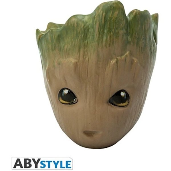 Mug 3D Groot Marvel 300 ml par ABYstyle, visage frontal avec yeux noirs et finition effet écorce.