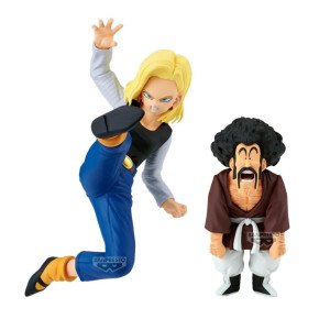 Figurines C-18 et Mr Satan Dragon Ball Z Match Makers Banpresto, duo de combat face à face.