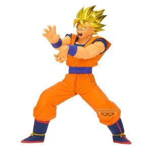 Figurine Son Goku Super Saiyan Blood of Saiyans Banpresto, pose Kamehameha sur fond blanc.