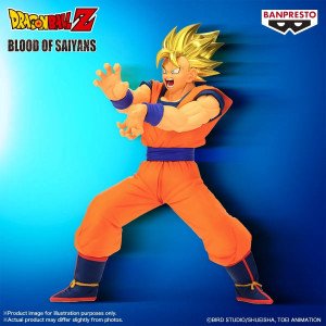 Figurine Son Goku Super Saiyan Blood of Saiyans Banpresto, pose Kamehameha sur fond blanc. 2