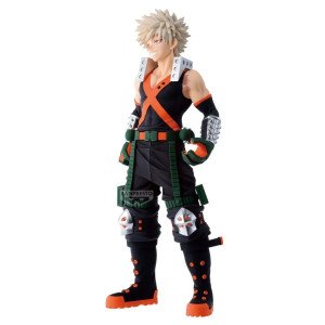 Figurine Katsuki Bakugo My Hero Academia Banpresto, vue de profil avec gantelets et genouillères.