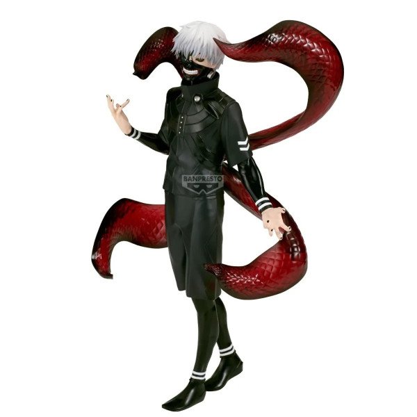 Figurine Kaneki Ken Grandista Banpresto Tokyo Ghoul, kagune rouge déployé et tenue noire.