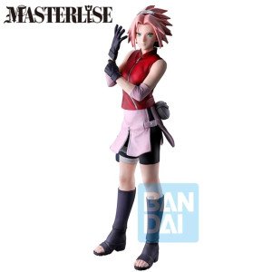 Figurine Sakura Haruno Ichibansho Naruto Shippuden en tenue rouge et rose, gants levés.