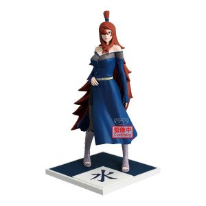 Figurine Mei Terumi Naruto Shippuden sur socle Mizukage avec robe bleue et longs cheveux roux.