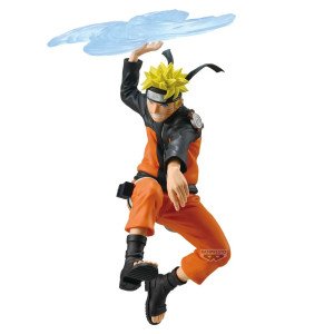 Figurine Naruto Uzumaki Naruto Shippuden en saut avec Rasenshuriken bleu au-dessus de la main.