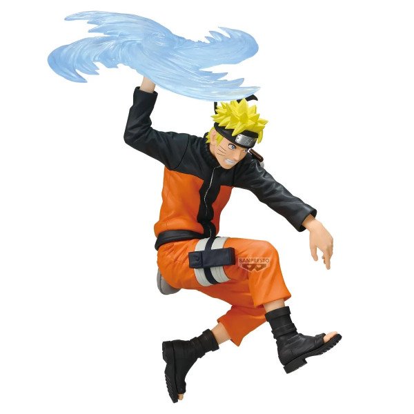 Figurine Naruto Shippuden en vue trois quarts avec tenue orange et effet Rasenshuriken.