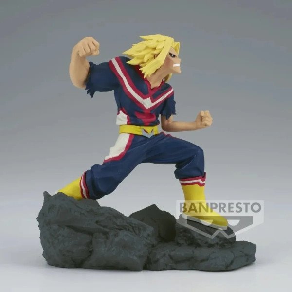 Figurine All Might Combination Battle Banpresto My Hero Academia vue de face sur socle rocheux