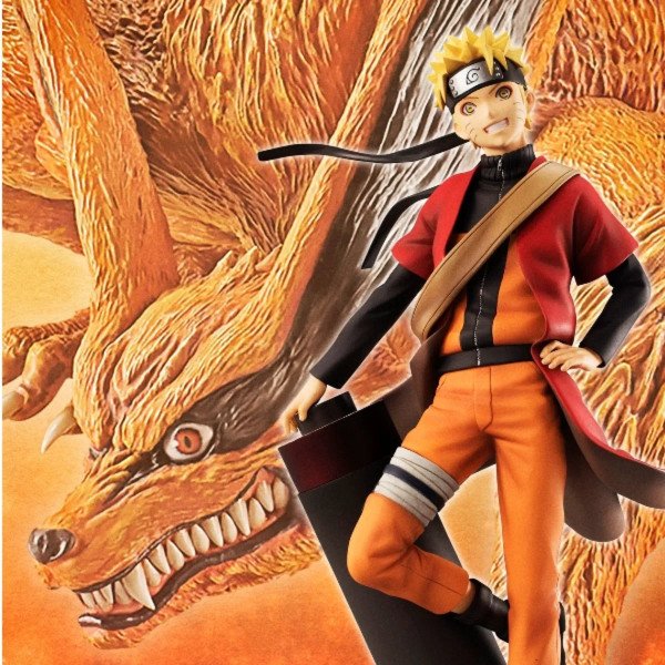 Figurine Naruto Uzumaki G.E.M. Series MegaHouse avec décor Kurama en arrière-plan