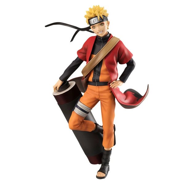 Figurine Naruto Uzumaki G.E.M. Series MegaHouse vue trois quarts avec manteau rouge en mouvement
