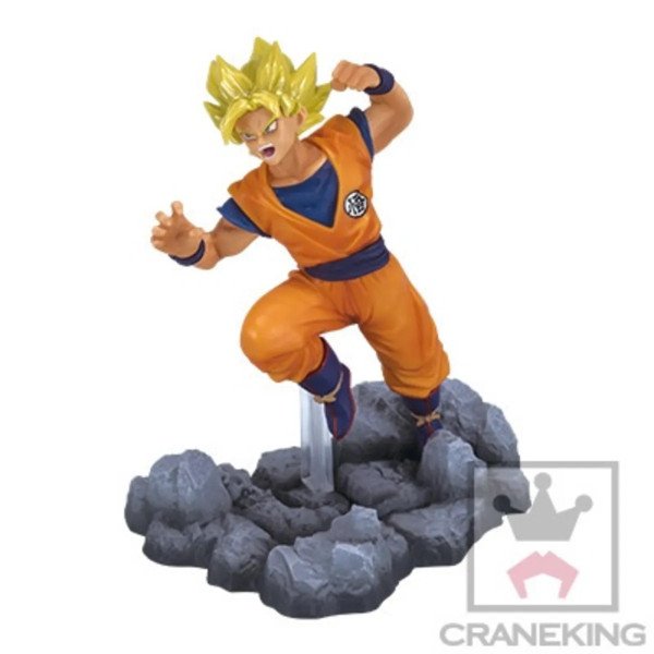 Figurine Son Goku Super Saiyan Soul X Soul Banpresto Dragon Ball Super vue entière avec socle rocheux
