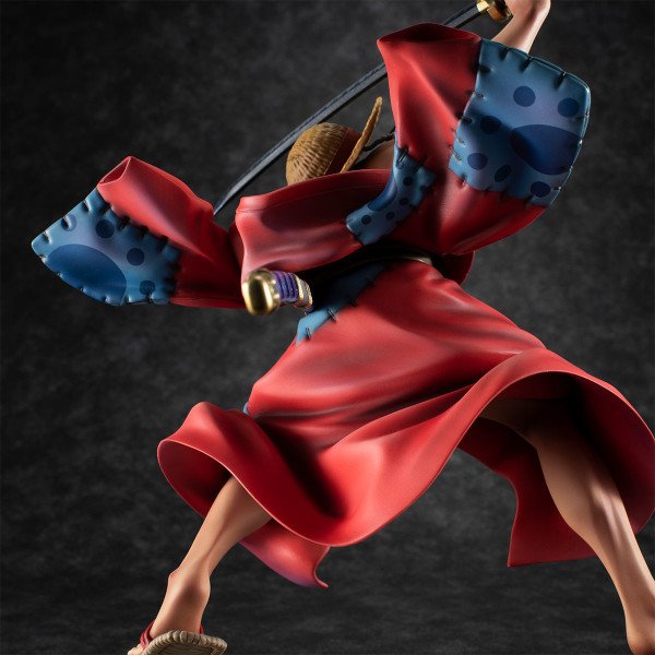 Figurine Luffy Taro P.O.P Warriors Alliance MegaHouse vue de dos avec kimono rouge
