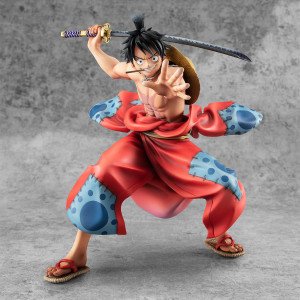 Figurine Luffy Taro P.O.P Warriors Alliance MegaHouse vue de face avec kimono rouge