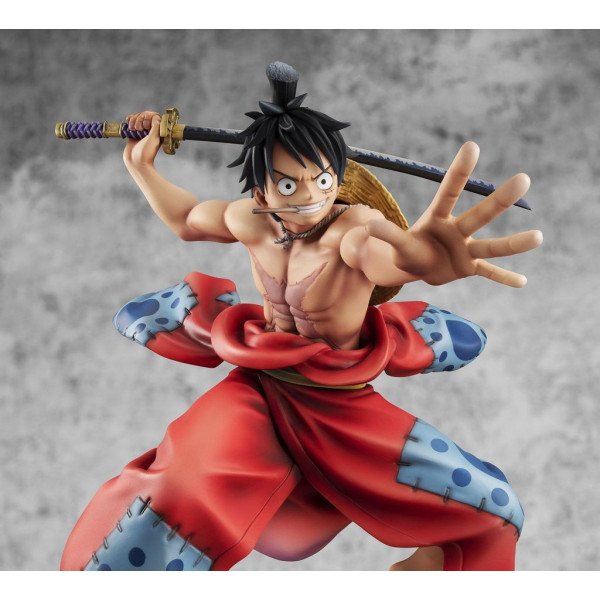 Luffy Taro P.O.P Warriors Alliance MegaHouse en pose de combat avec sabre derrière la tête