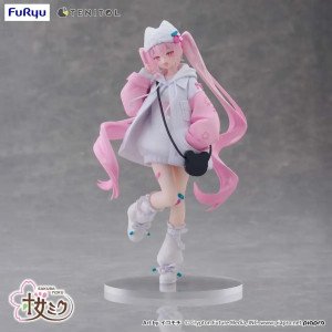 Figurine Hatsune Miku Sakura Miku TENITOL petit en pose dynamique sur socle blanc