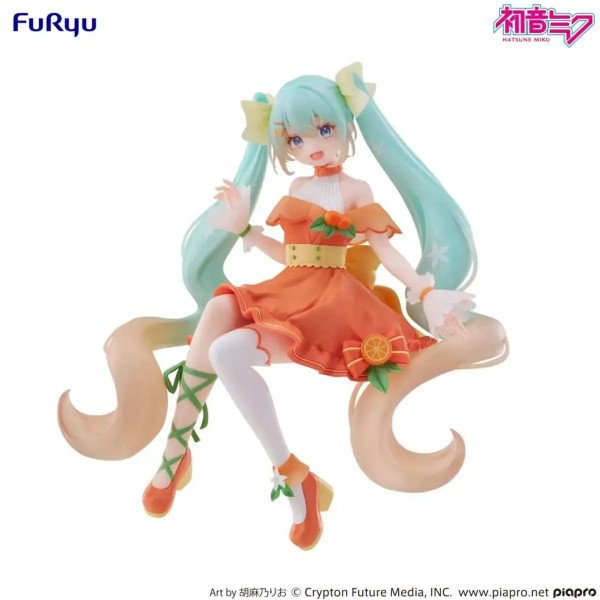 Figurine Hatsune Miku Citrus Noodle Stopper Figure FuRyu vue de face avec robe orange