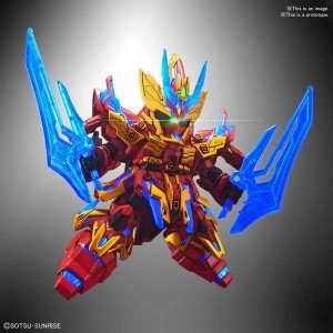 SD Sangoku Soketsuden Zhang Liao Sazabi Bandai vue de face avec armure rouge et dorée 2
